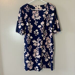 Aryeh Shift Dress Blue Pink Floral Short Sleeves Knee Length Large